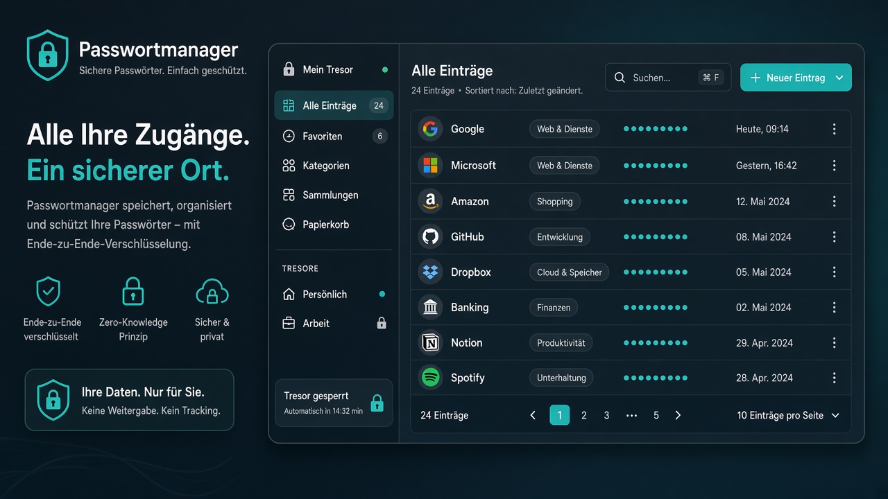 Demo-Oberfläche Passwortmanager mit Tresorliste